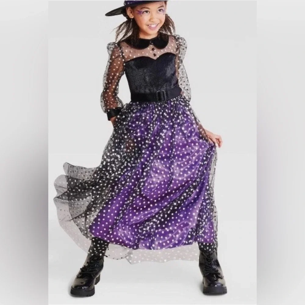 Light up Starlight Witch Halloween Costume Tulle Celestial includes Hat Kids Lrg